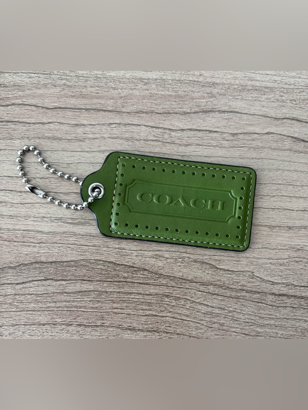 COACH vtg XXL Green Leather Bag charm hangTag Keychain FOB